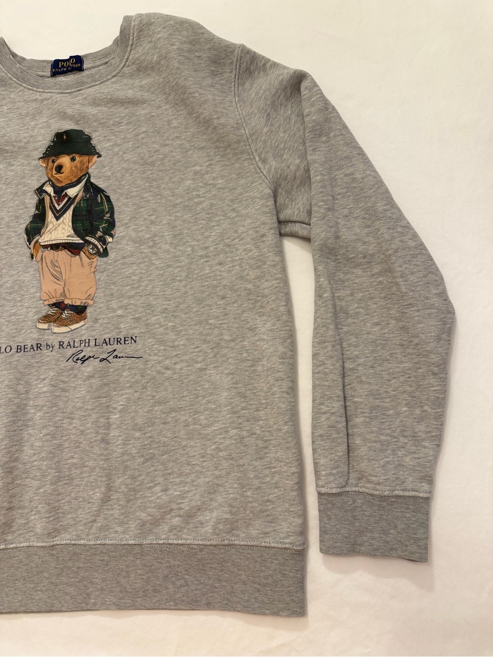 Ralph Lauren Polo Green Plaid Polo Bear Boys Grey Sweatshirt - Picture 8 of 14